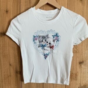 White Cropped Cat Heart T-Shirt Small
